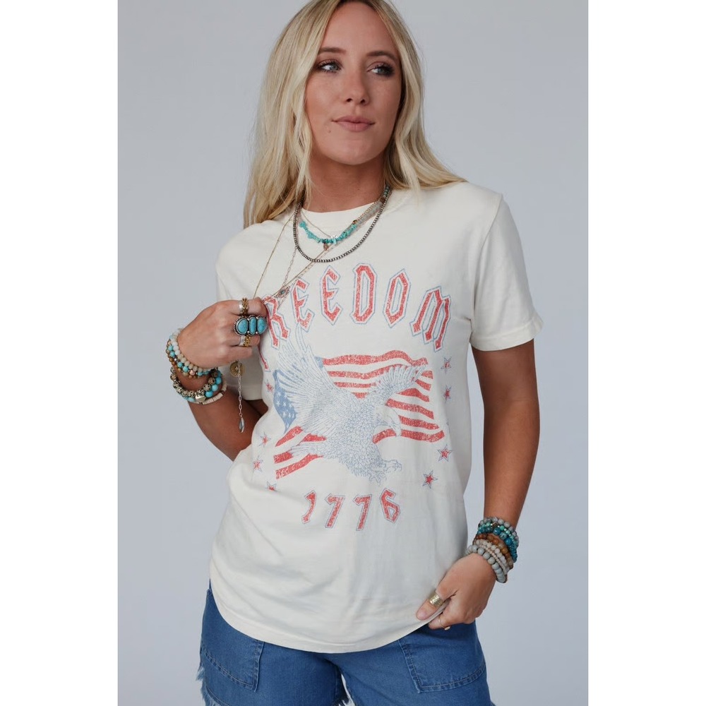 Golden Rose Clothing Freedom 1776 Eagle Boho Graphic Tee S/M USA Made